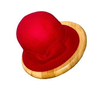 INC Women's Bow Cloche Wool Hat Red Adjustable One Size 100% Wood